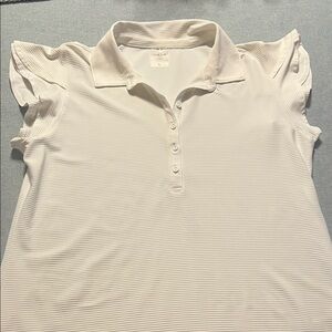 Elegant Cream Button Down Golf Shirt with Ruffled Sleeves